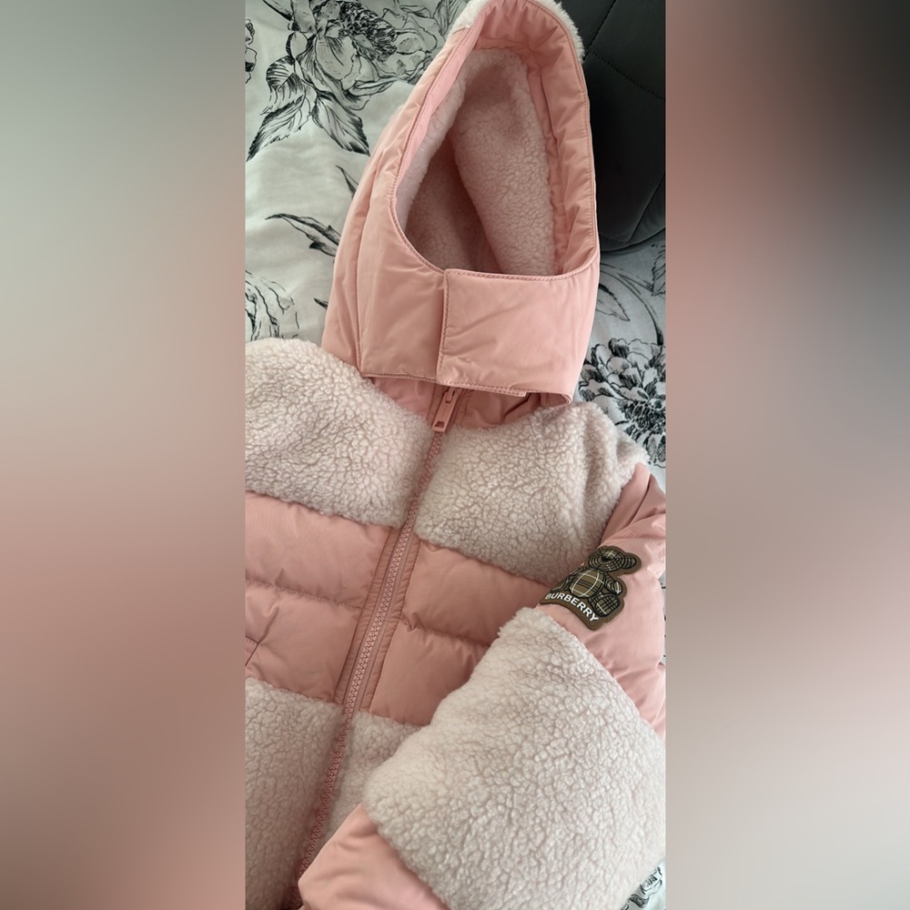 Pink Hooded Burberry Puffer Jacket